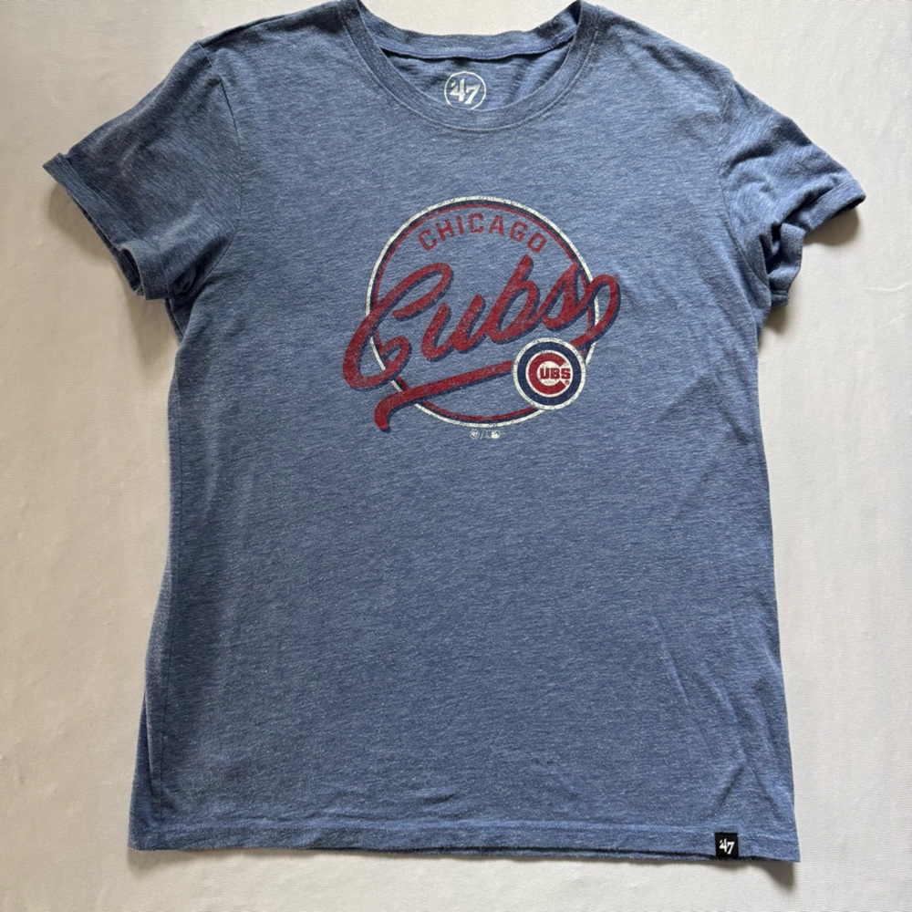 ’47 Brand Chicago Cubs Womens Small Blue Vintage Script Logo Tee MLB